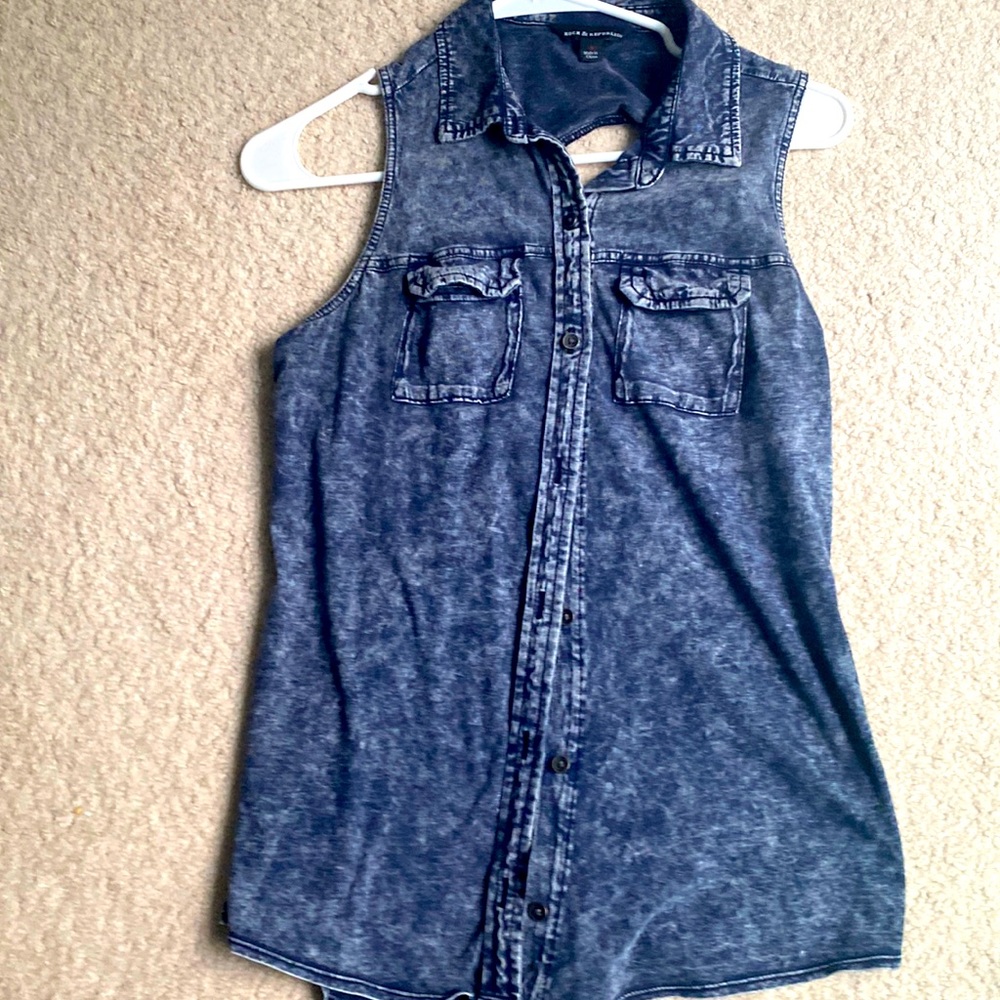 Button down, Acid wash, sleeveless shirt